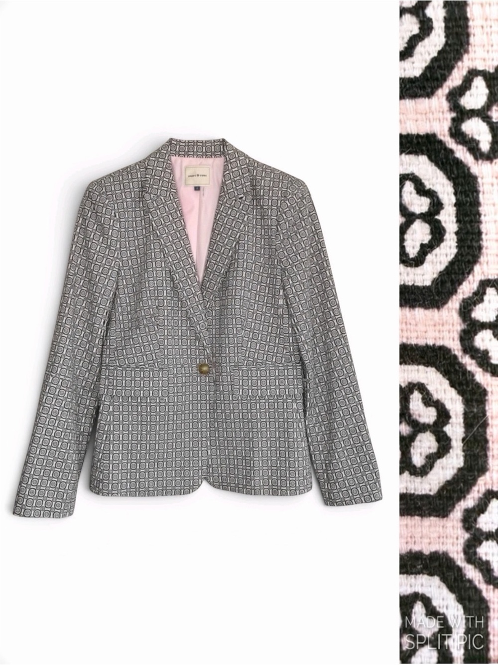 Court & Rowe Tile Floral Cotton Blend Single Button Blazer Pink Navy Blue Size 6